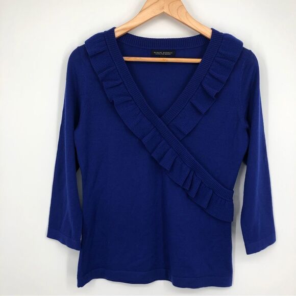 Banana Republic Merino Wool Sweater Womens Small Royal Blue Ruffle Wrap - Picture 1 of 7